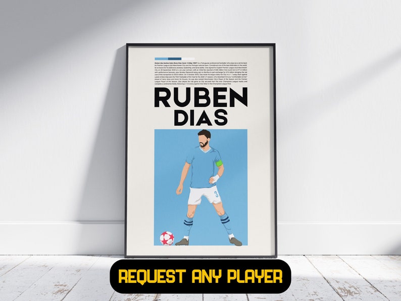 Rúben Dias Man City Football Poster Gift, Gift For Him/Her, Man City Gift image 1