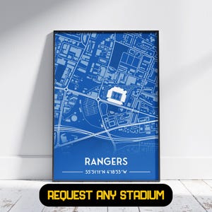 Cadeau Rangers Stadium - Cadeau poster de football, Cadeau pour lui/elle, Cadeau Rangers