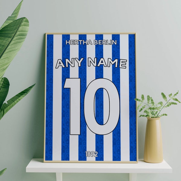 Hertha Berlin Shirt Gepersonaliseerd - Voetbalposter Cadeau, Cadeau voor hem/haar, Berlijn Cadeau