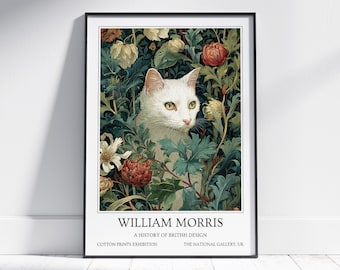 White Cat William Morris Wall Art: Vintage Poster, Floral Art Print
