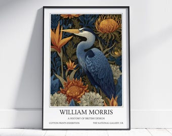 Blue Heron William Morris Wall Art: Vintage Poster, Floral Art Print