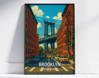 Vintage Brooklyn Travel Poster: Manhattan Bridge, Retro NYC Wall Art