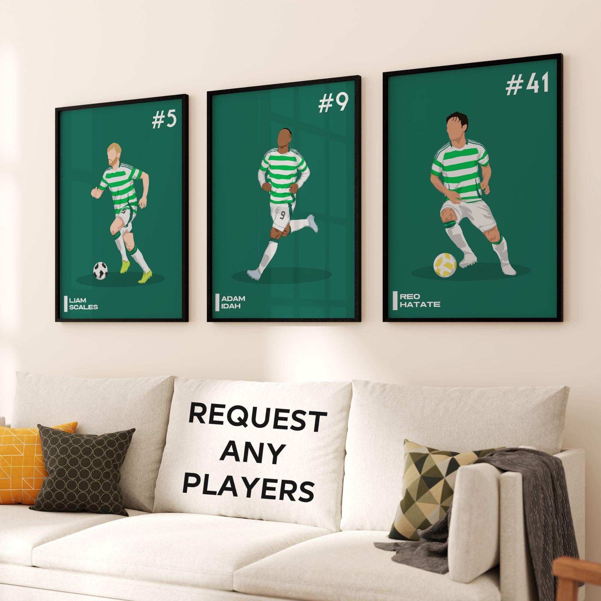 Conjunto de presentes do Celtic - pôsteres de futebol, presente para filho/filha, pacote de pôsteres do Celtic, pôsteres emoldurados em tela