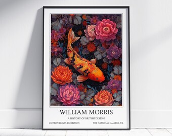 Orange Koi Fish William Morris Wall Art: Vintage Poster, Floral Art Print