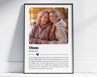 Personalised Mum Definition Print, Wall Art Print, Mothers Day Gift, Photo Definition Print, Quote Print, Custom Gift With Photo