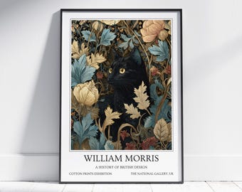 Black Cat William Morris Wall Art: Vintage Poster, Floral Art Print