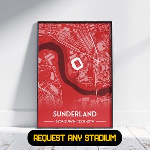Cadeau Sunderland Stadium - cadeau voetbalposter, cadeau voor hem/haar, cadeau Sunderland