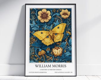 Yellow Butterfly William Morris Wall Art: Vintage Poster, Floral Art Print
