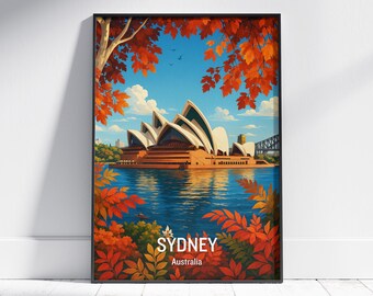 Vintage Sydney Travel Poster: Opera House, Harbour Bridge Art Print