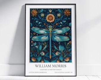 Dragonfly William Morris Wall Art: Vintage Poster, Floral Art Print