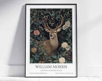 Stag William Morris Wall Art: Vintage Poster, Floral Art Print