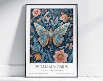 Blue Butterfly William Morris Wall Art: Vintage Poster, Floral Art Print