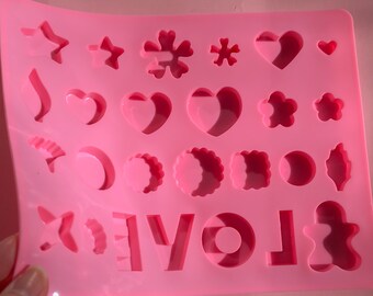 Silicone molds, fondant mould, resin epoxy heart flower star leaf flat round random mixed shiny