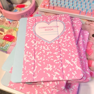 Composition Book Pastel Pink and Blue iPad Case Notebook Cute Kawaii Heart