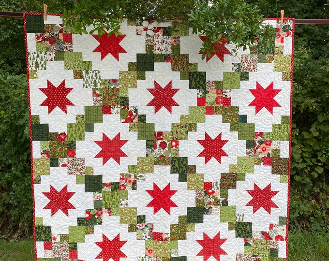Christmas Quilt Red Green and White Holiday Quilt Christmas Throw Quilt