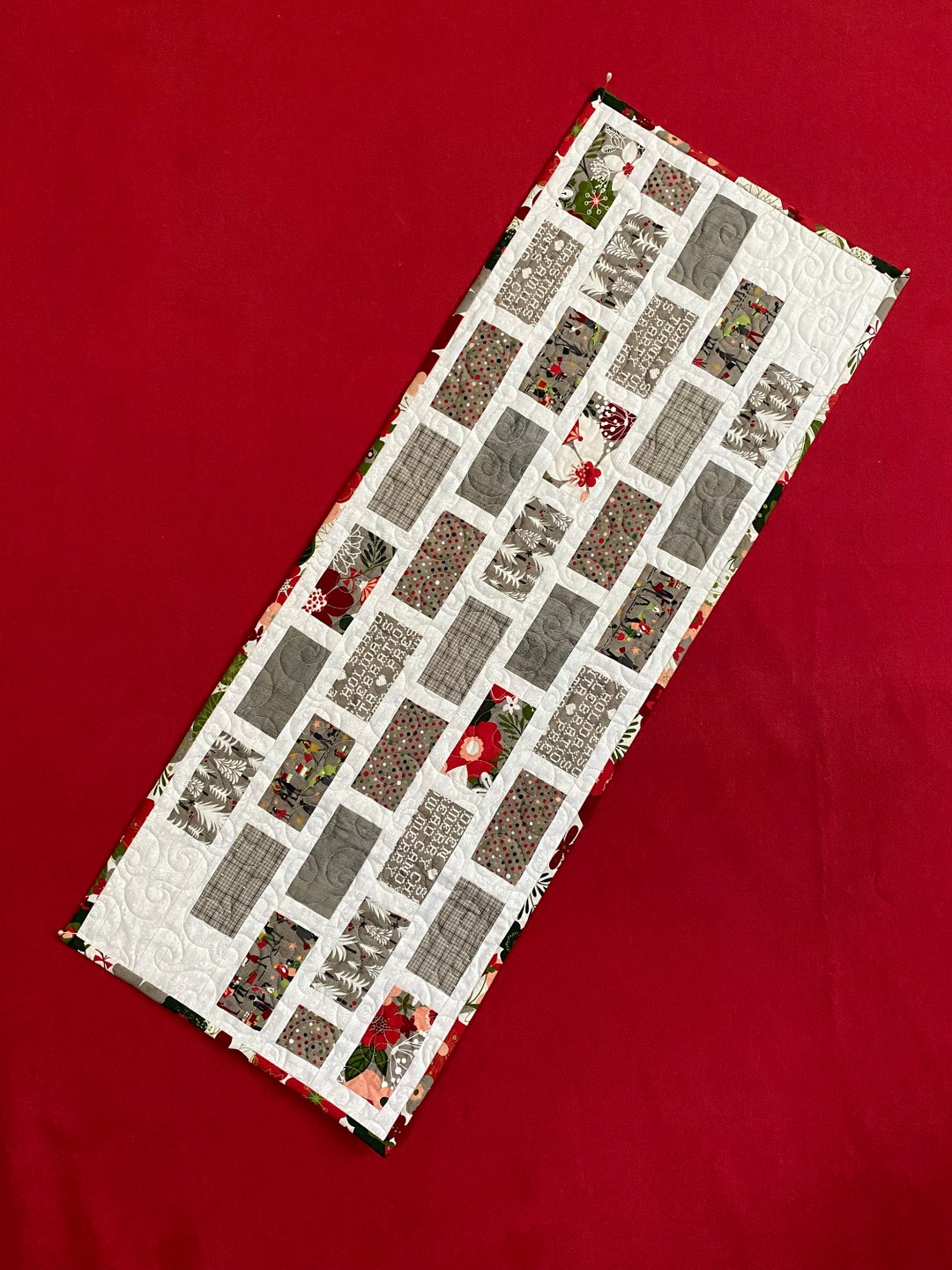 Christmas Runner Quilted Runner Holiday Runner Grey Patchwork Runner
