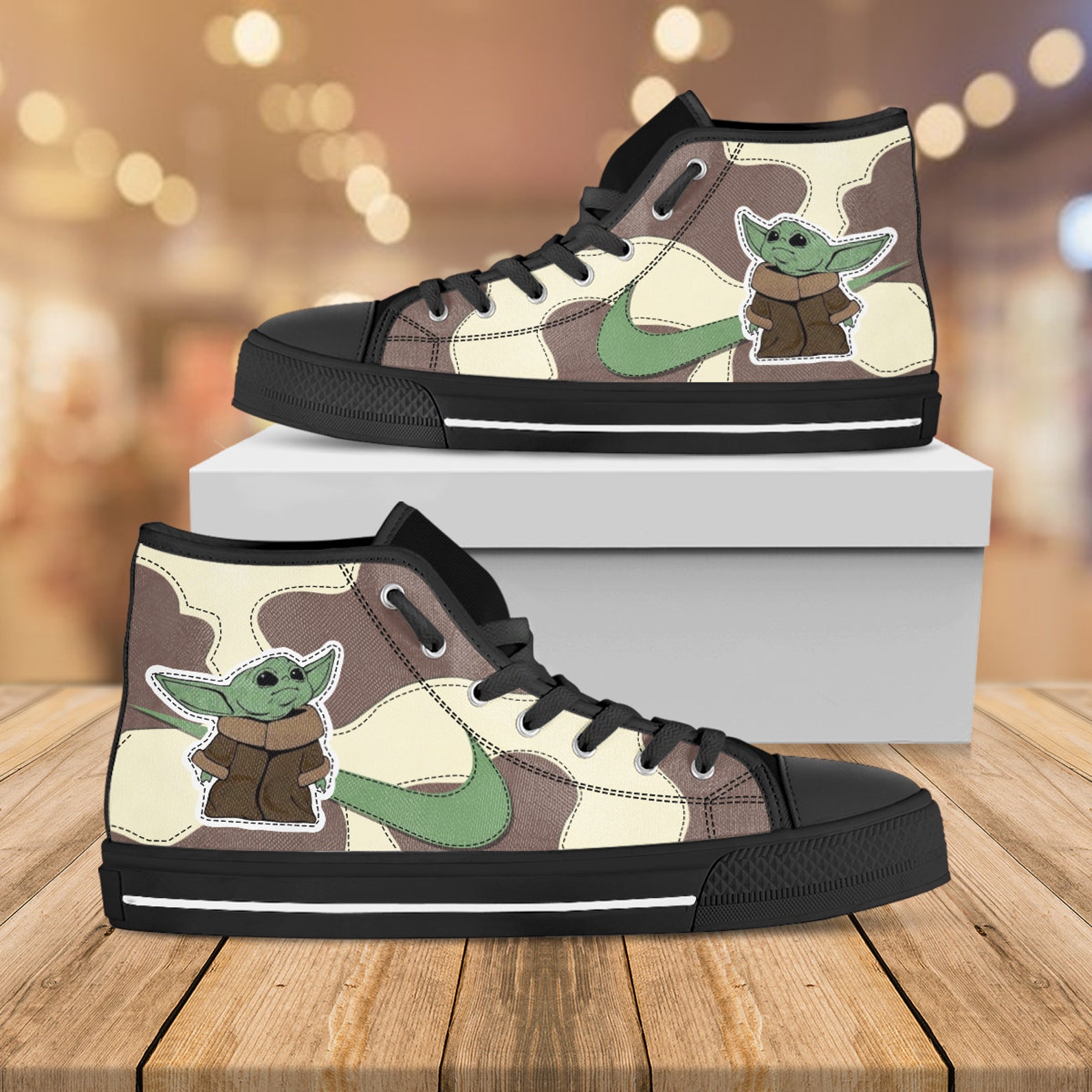 Baby Yoda Custom Shoes Star Wars Movie Hightop Yoda Hi Tops Etsy