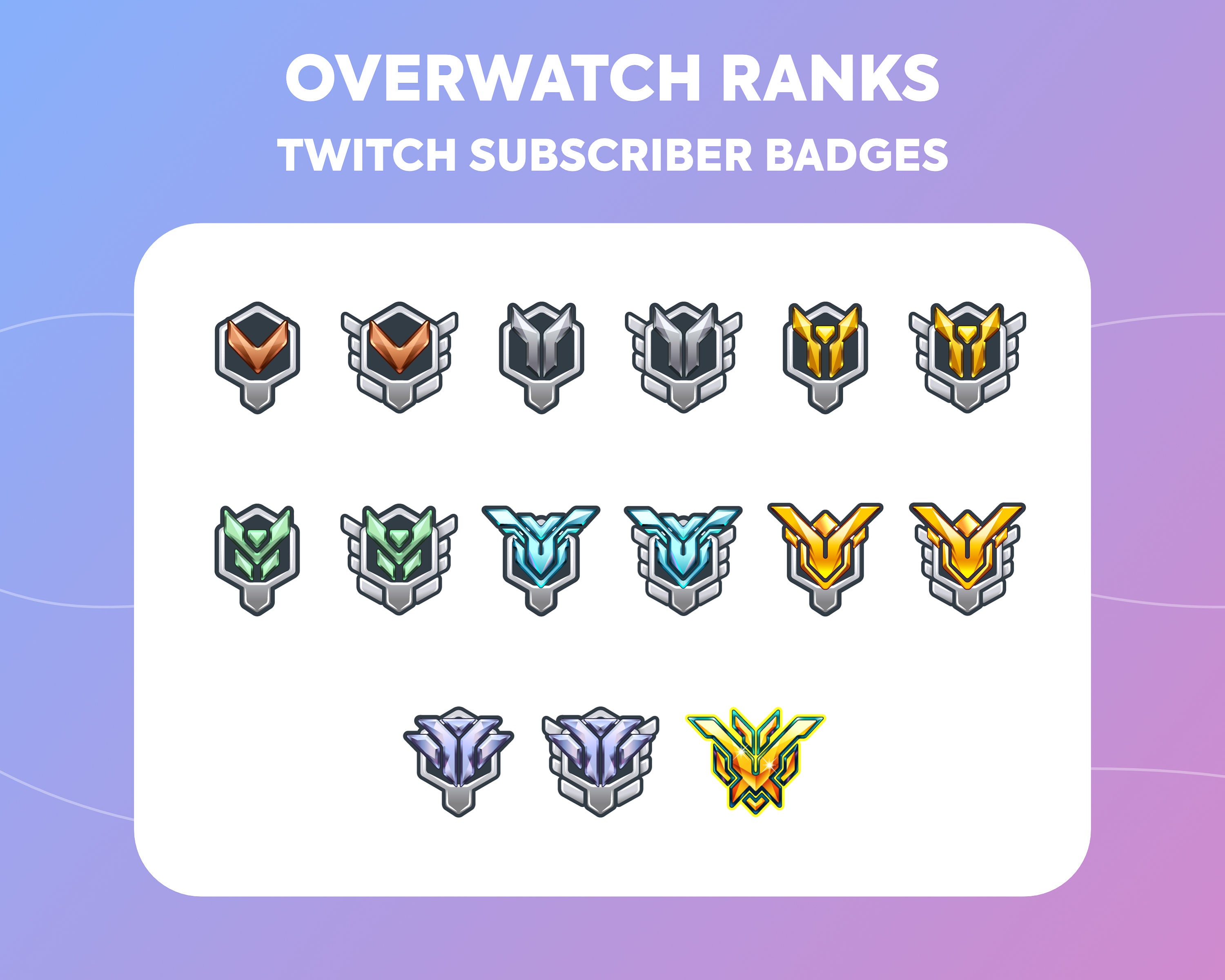 Twitch Sub Badges / Cheer Bit Badges Overwatch Ranks 