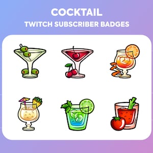 Twitch Sub Badges / Cheer Bit Badges - Cocktail - Different Drawings