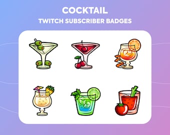 Twitch Sub Badges / Cheer Bit Badges - Cocktail - Different Drawings