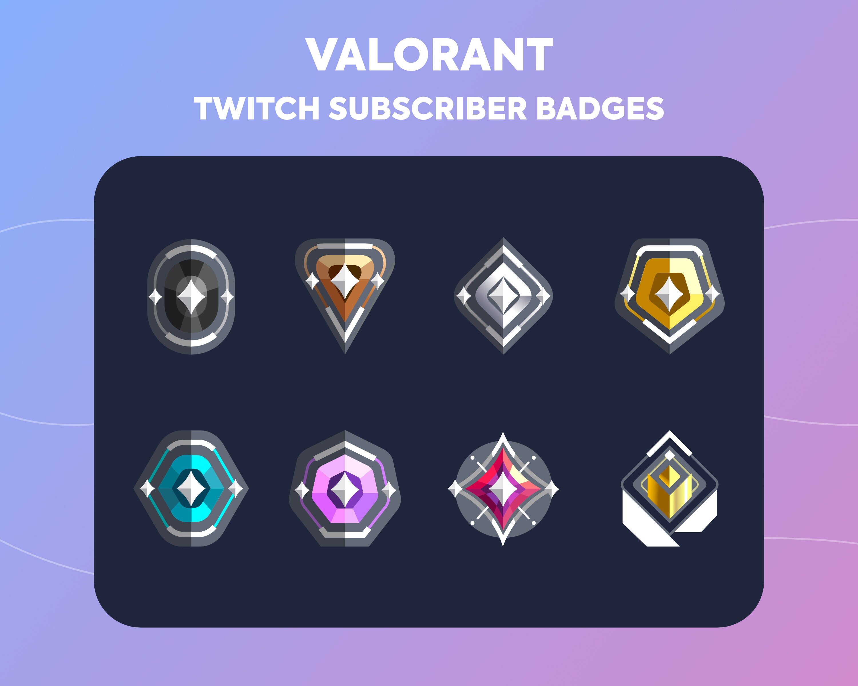 Twitch Sub Badges Cheer Bit Badges Valorant Ranks Etsy