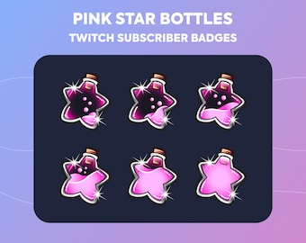 Twitch Sub Badges / Cheer Bit Badges - Pink Star Bottles