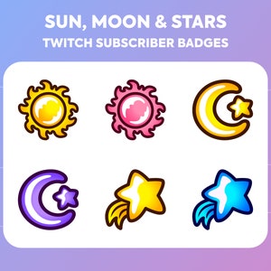 Twitch Sub Badges / Cheer Bit Badges - Sun - Moon - Star - Celestial Space