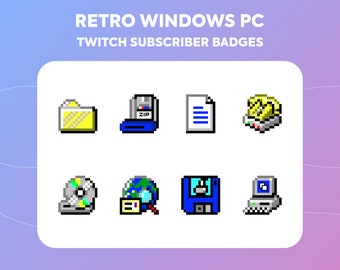 Twitch Sub Badges / Cheer Bit Badges - Retro Windows PC - Computer Icons - Pixel Art