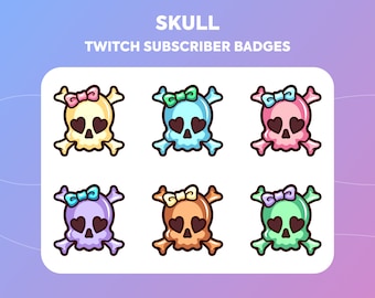 Twitch Sub Badges / Cheer Bit Badges - Skull - Pastel Colours