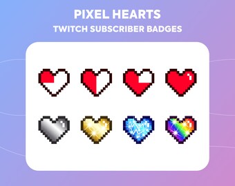 Pixel Heart Twitch Badges – Lovehearts Cheer Bit Badges