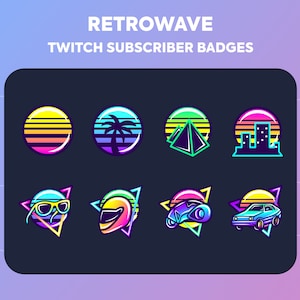 Twitch Sub Badges / Cheer Bit Badges - Retrowave Synthwave Style - Neon