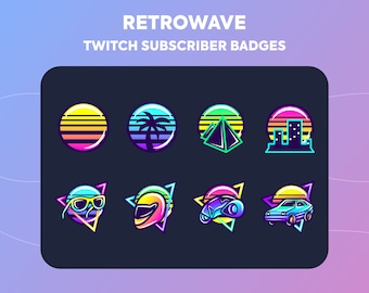 Twitch Sub Badges / Cheer Bit Badges - Retrowave Synthwave Style - Neon