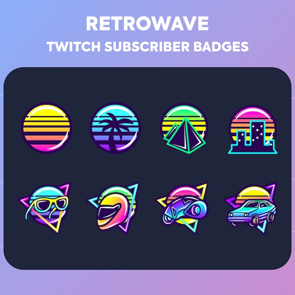 Twitch Sub Badges / Cheer Bit Badges - Retrowave Synthwave Style - Neon