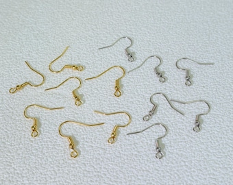 100pcs - Stainless Steel Hook Earrings,14K Gold Plated French Ear Wires , Fish Earring Post, Hypoallergenic Spring Earring Findings
