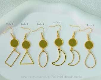 10pcs stainless steel Dangle Earring Blanks, 8mm 10mm 12mm Earring Stud Bezel Setting, Bezel Earring Blanks, Crescent moon, teardrop