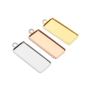 20pcs Rectangle Stainless Steel Pendant Bezel Blanks 10x25mm, Glass Cabochon Settings