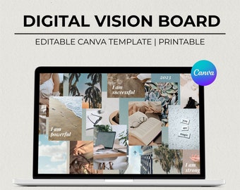 Digital Vision Board Template, Positive Affirmation, Simple Vision Board for Manifesting, Canva Vision Board Template, Dream Board Wallpaper