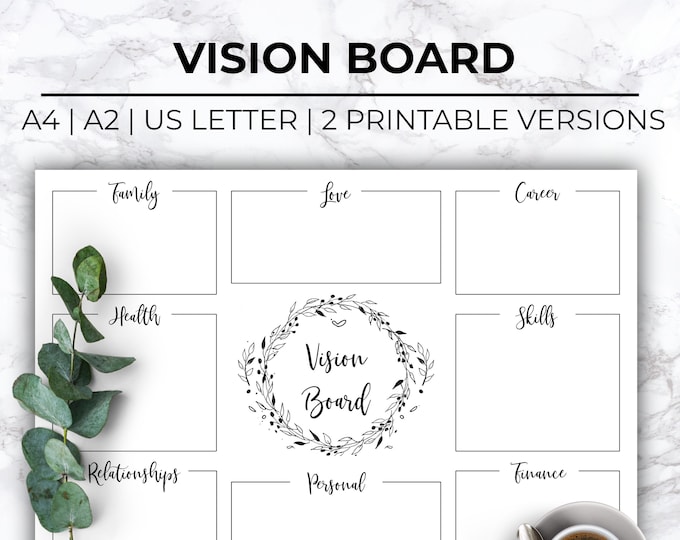 Minimalist Printable Vision Board, Vision Board Template, Manifestation ...