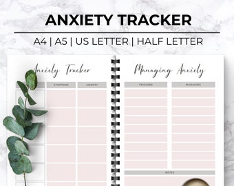 Printable Anxiety Tracker,Anxiety Journal,Aesthetic Mood Planner,Simple Anxiety Tracking Log | A4, A5, US Letter, Half Letter Sizes