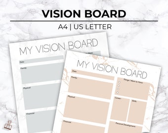 Printable Vision Board Template, Printable Dream Board, Marble Vision Board, Manifestation Template, Minimalist Affirmations Planner