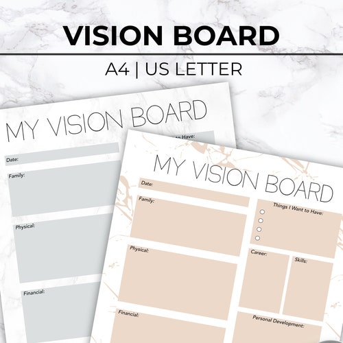 Printable Vision Board Template Printable Dream Board Marble - Etsy