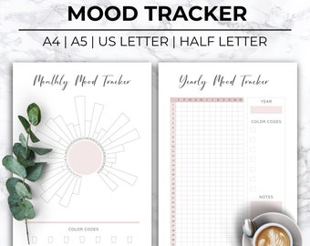 Printable Mood Tracker,Aesthetic Planner,Mood Journal,A Year in Pixels, Monthly Yearly Mood Planner,Simple Wellness Planner,Anxiety Tracker