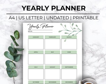 Printable Yearly Planner,Yearly Organizer,Greenery Planner,Yearly Schedule,Undated Agenda,Botanical Productivity Planner,Yearly Organizer