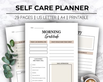 Printable Self-Care Planner Set,Wellness Planner,Instant Download,Gratitude Journal,Law of Attraction,Mindfulness Journal, Journaling Kit