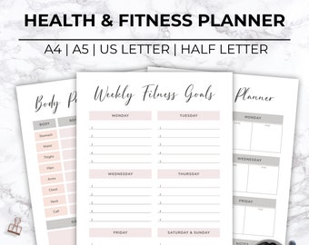 Fitness Planner Printable,Health and Fitness Journal,Workout Planner,Diet Journal,Meal Planner,Wellness Planner,Aesthetic Printable
