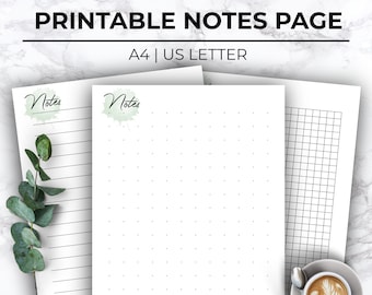 Printable Notes, Notes Page Printable, Printable Planner, Dot Grid Lined Paper, Printable To Do List, Note Template, Printable Stationery