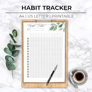 Printable Habit Tracker,Watercolor Greenery,Monthly Tracking,Printable Daily Habit Tracker,Productivity Planner,Botanical Routine Tracker