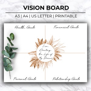 Printable Vision Board Template, Printable Dream Board, Undated Floral Vision Board, Manifestation Template, Minimalist Affirmations Planner