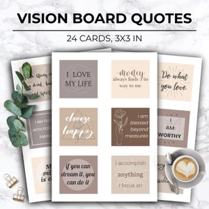 Afdrukbare Vision Board Quotes & Affirmaties, Vision Board-sjabloon, inspirerende citaten, esthetische Vision Board Kit, wet van de aantrekkingskracht Set