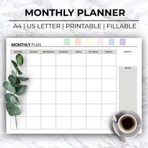 Printable Monthly Planner, Fillable Monthly Plan, Printable Monthly ...